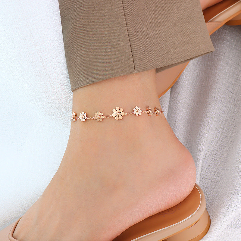 Ankleta™ - Titanium Steel Plated 18k Simple Flower Anklet