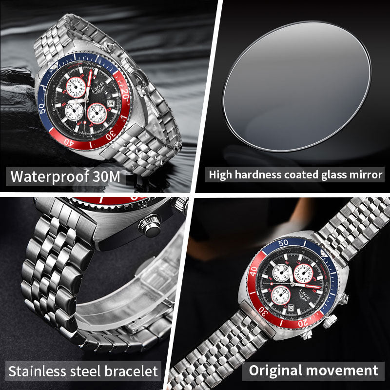 LIGE Pepsi - Dial Waterproof Quartz Watch